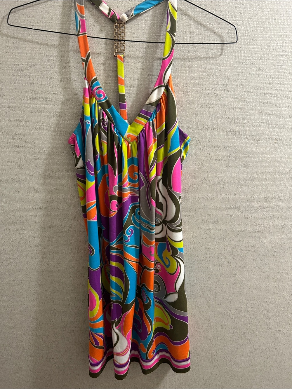 Trina Turk Multicolor Swirl Halter Dress - Pink, Blue, Orange, Purple, Green